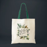 Bolso De Tela La madre de la novia en la vegetación rústica<br><div class="desc">Marco botánico elegante y dulce de color de agua rústico con caligrafía moderna y tipografía clásica de bolso de tote para tu madre.</div>