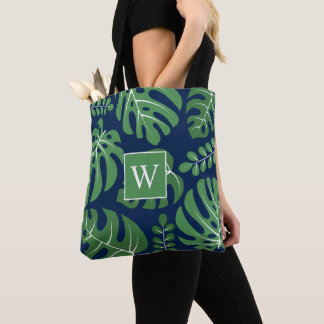 Bolso De Tela La marina y las hojas monocromáticas verdes de Mon