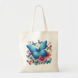 Bolso De Tela La mariposa azul disfruta de flores