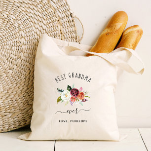 Bolso De Tela La mejor abuela jamás Floral de Borgoña de moda