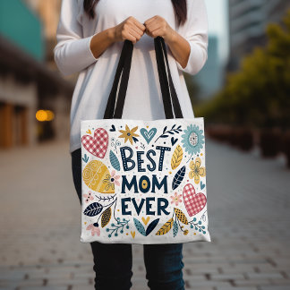 Bolso De Tela La mejor mamá de corazones y flores coloridas de m