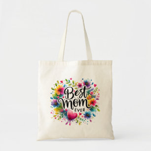 Bolso De Tela La mejor mamá de todos los corazones y flores