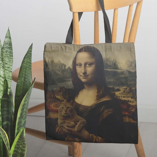 Bolso De Tela La Meow Lisa (This masterpiece of a tote bag features the best known work of art in the world with a twist.)