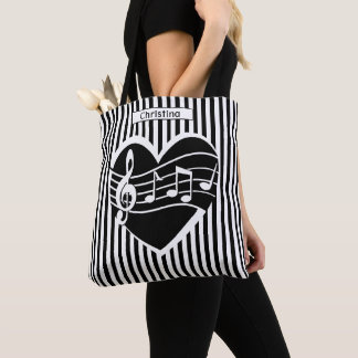 Bolso De Tela La música blanca negra personalizada apunta a las