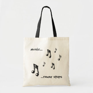 Bolso De Tela La música nunca para el tote