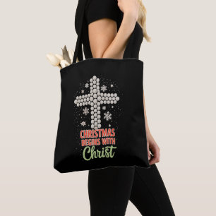 Bolso De Tela La Navidad Comienza Con Cristo Cristiano Nieve Xma