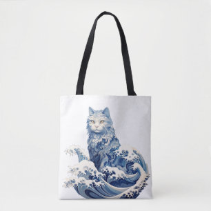 Bolso De Tela La ola del gato en Kanagawa