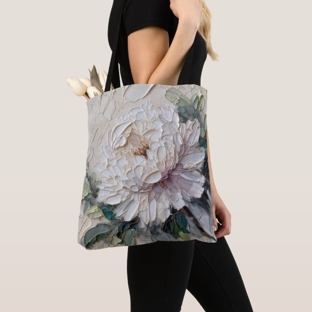 Bolso De Tela La Peonía Blanca Impa El Arte (Detalle)