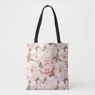 Bolso De Tela La Peonía Rosa y Blanca florece en todo el mundo