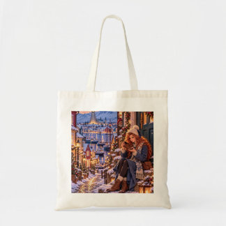 Bolso De Tela La pequeña chica viajera Reykjavik Navidad Canvas