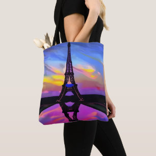 Bolso De Tela La Pintoresca Torre Eiffel Con Un Amanecer De Lumi