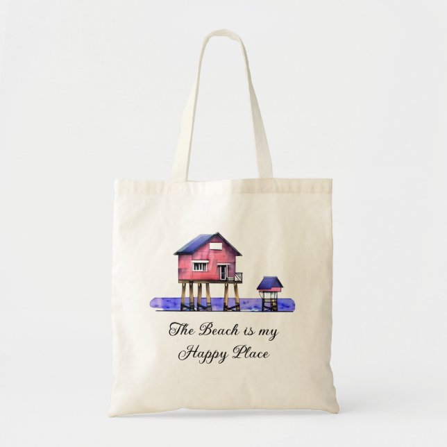 Bolso De Tela La playa es mi lugar feliz (Frente)