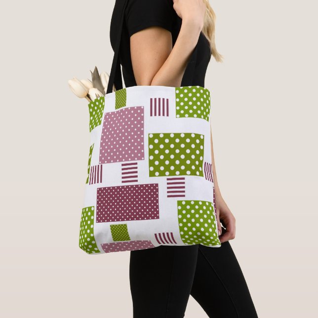 Bolso De Tela La polka verde marrón de patchwork (Detalle)