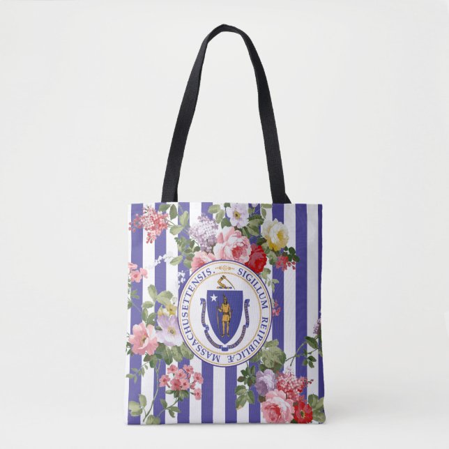 Bolso De Tela La raya floral de Massachusetts personaliza (Anverso)