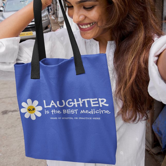 Bolso De Tela La Risas Es La Mejor Medicina Tote Bag (Cheer everyone up with this, "Laughter is the best medicine" personalized tote bag! )
