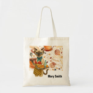 Bolso De Tela La señora del almuerzo de gato siamés está en la c