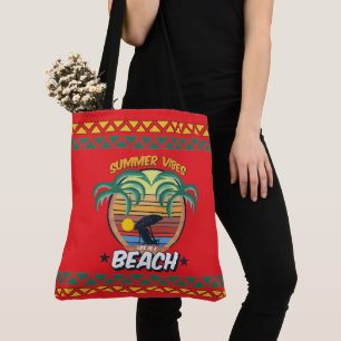 Bolso De Tela La serenidad costera en el fondo rojo