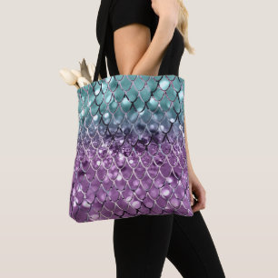 Bolso De Tela La sirena escala en Aqua Purple MERMAID Purpurina 