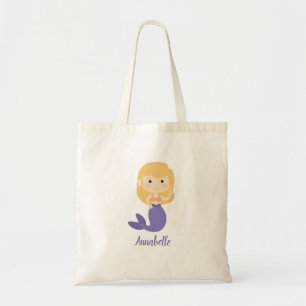 Bolso De Tela La sirena púrpura bonita con el pelo rubio