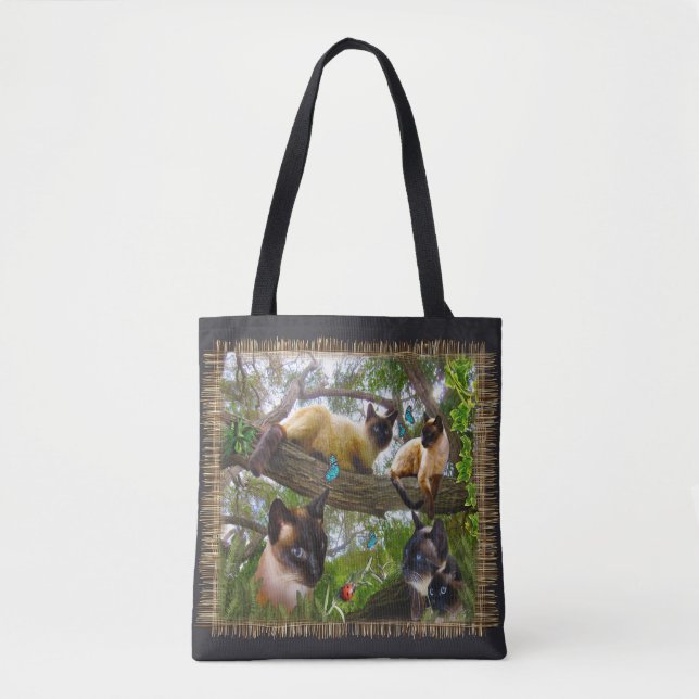 Bolso De Tela La Sophie siamesa jugando en su jardín (Anverso)