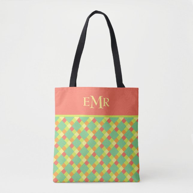Bolso De Tela La teja suave del verano raya el monograma (Anverso)