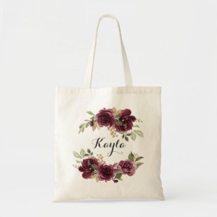 Bolso De Tela La vegetación floral borgoñona de oro personalizad