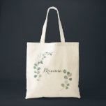 Bolso De Tela La verde minimalista Eucalyptus Bridesmaid Tote Ba<br><div class="desc">Esta minimalista bolsa de tote con eucaliptos es el regalo boda perfecto para presentar a las damas de honor y a la dama de honor de un boda rústico. El diseño presenta unas elegantes hojas de eucalipto verde acuarela.</div>