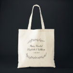Bolso De Tela La vid botánica de la boda rústica simple le<br><div class="desc">Sorprenda sus huéspedes o fiesta nupcial con la esta bolsa de asas que ofrece una vid a mano rústica simple y tres líneas de texto de encargo. Añada sus nombres del saludo, de novia y del novio, fecha del boda o cualquier texto usted tiene gusto. Añada los bocados y otros...</div>