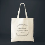 Bolso De Tela La vid botánica de la boda rústica simple le<br><div class="desc">Sorprenda sus huéspedes o fiesta nupcial con la esta bolsa de asas que ofrece una vid a mano rústica simple y tres líneas de texto de encargo. Añada sus nombres del saludo, de novia y del novio, fecha del boda o cualquier texto usted tiene gusto. Añada los bocados y otros...</div>