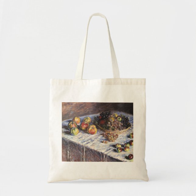 Bolso De Tela La vida con manzanas y uvas de Claude Monet (Frente)