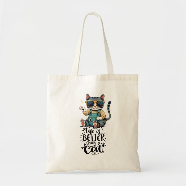 Bolso De Tela La vida del gato es mejor con el gato (Frente)