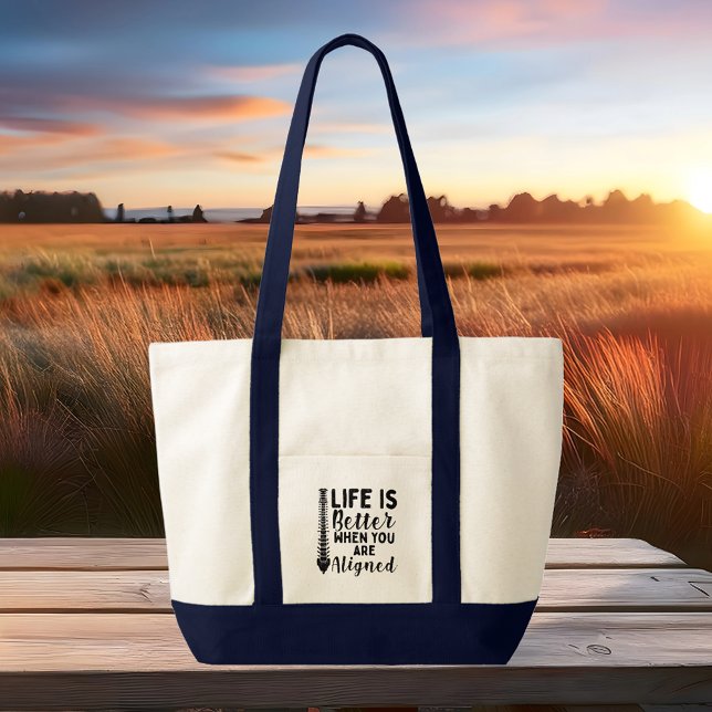 Bolso De Tela La vida empresarial quiropráctica es mejor alinead (Chiropractic Life is Better Aligned Large Tote Bag)
