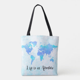 Bolso De Tela La vida en el Mapa del Mundo Púrpura y Azul es una