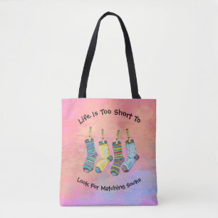 Bolso De Tela La vida es calcetines cortos que dicen citas color