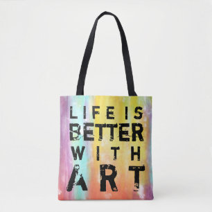 Bolso De Tela La Vida Es Mejor Con El Fondo Colorido Del Arte