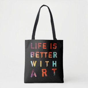 Bolso De Tela La vida es mejor con el texto colorido del arte