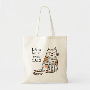 Bolso De Tela La vida es mejor con gatos Doodle