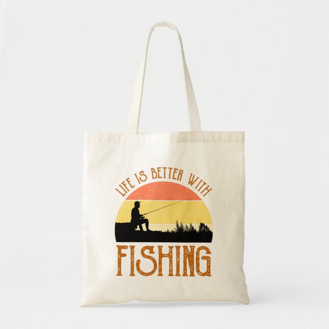 Bolso De Tela La Vida Es Mejor Con La Pesca (Frente)