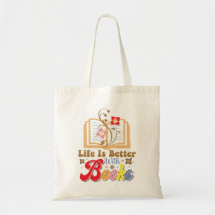 Bolso De Tela "La vida es mejor con libros" Colorido estilo retr