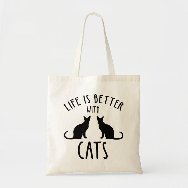 Bolso De Tela La Vida Es Mejor Con Los Gatos (Frente)