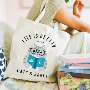 Bolso De Tela La vida es mejor con los gatos y los libros en la 