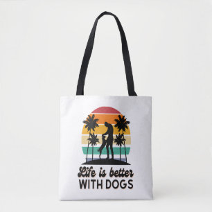 Bolso De Tela La vida es mejor con los perros Retro Sunset Man y