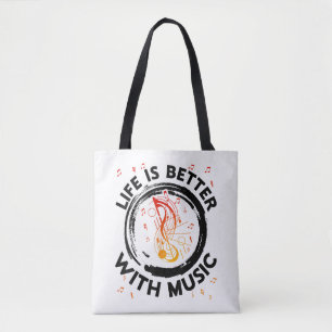 Bolso De Tela La vida es mejor con notas musicales El músico Mus