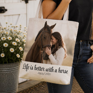 Bolso De Tela La vida es mejor con un caballo Personalizado Scri