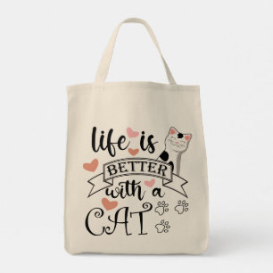Bolso De Tela La vida es mejor con un eslogan de citas gatas