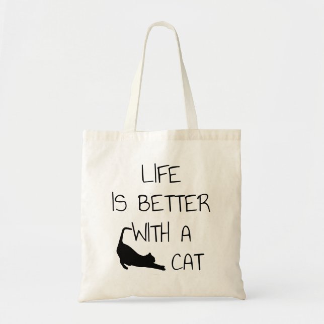 Bolso De Tela La Vida Es Mejor Con Un Gato - Amantes Del Gato (Frente)