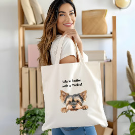 Bolso De Tela La vida es mejor con un yorkie que peeking yorkie