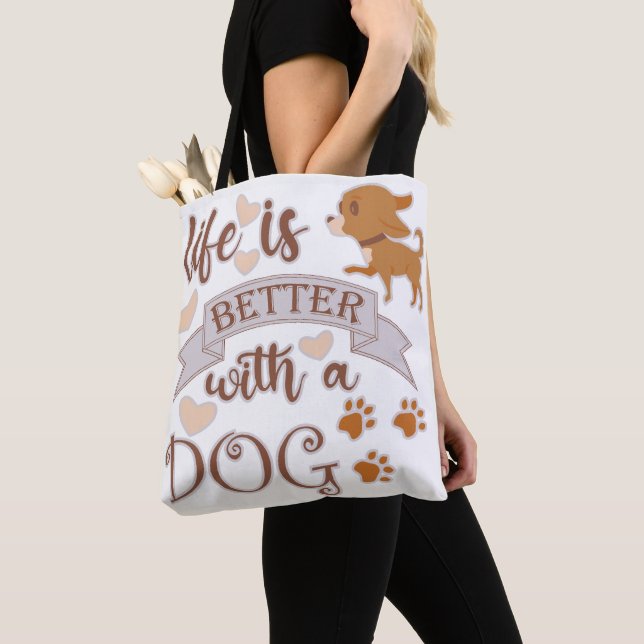 Bolso De Tela La vida es mejor con una frase de perro chihuahua  (Detalle)