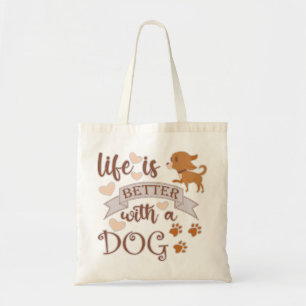 Bolso De Tela La vida es mejor con una frase de perro chihuahua 