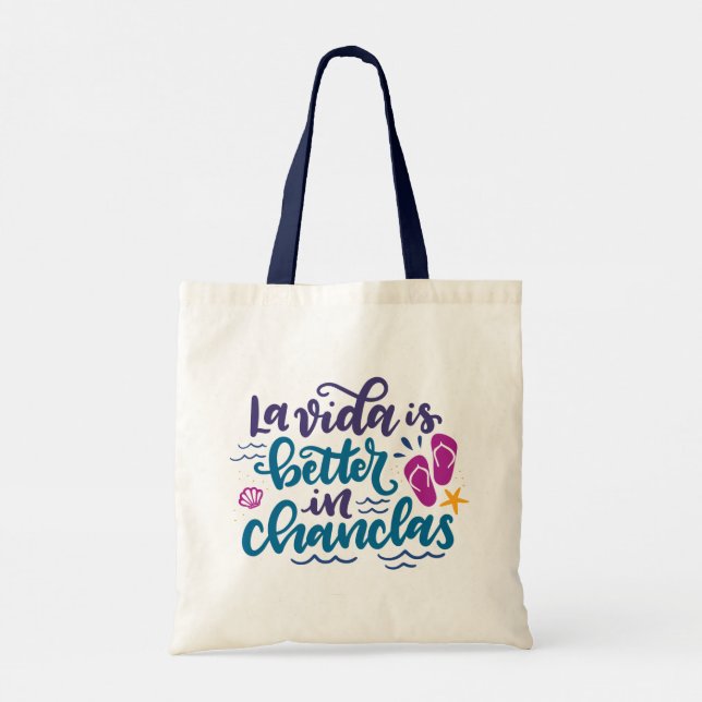Bolso De Tela La Vida es mejor en Chanclas, arte español (Reverso)